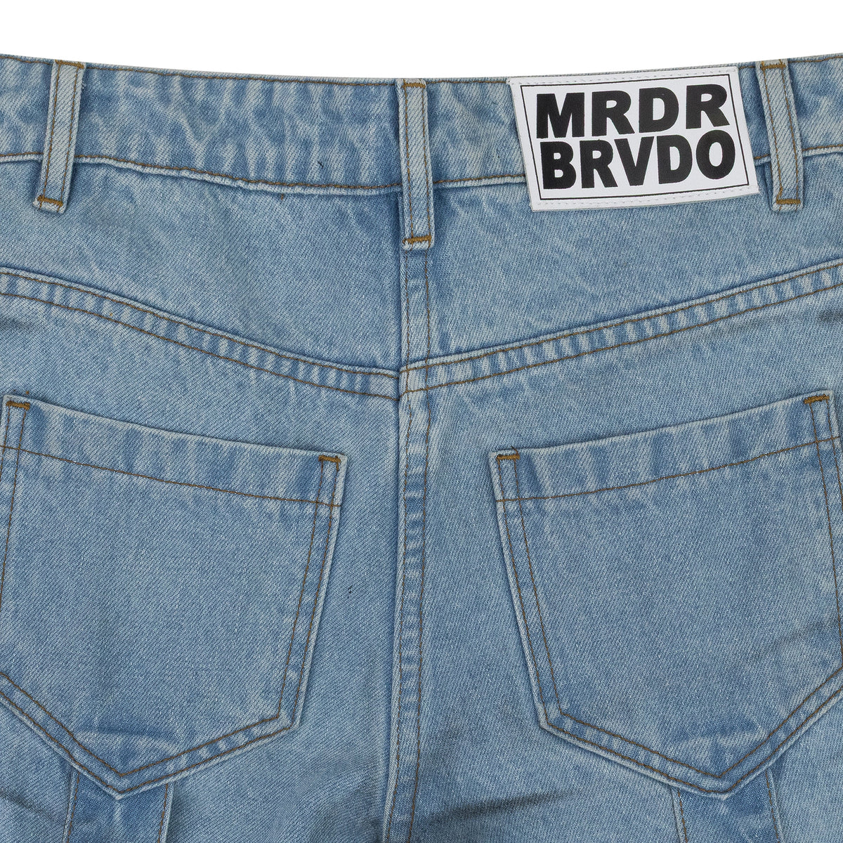 BLUE STRIPE BONDAGE WIDE-LEG JEANS