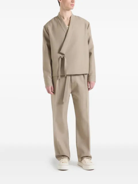 Manière De Voir Robin in beige textured kimono wrap jacket