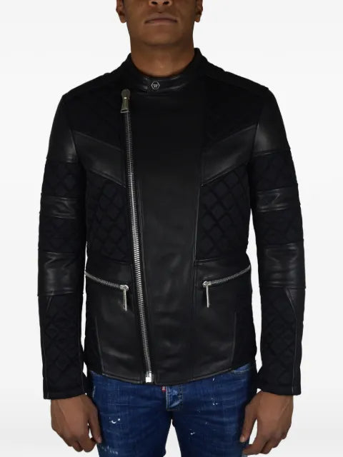 Philipp Plein quilted leather biker jacket