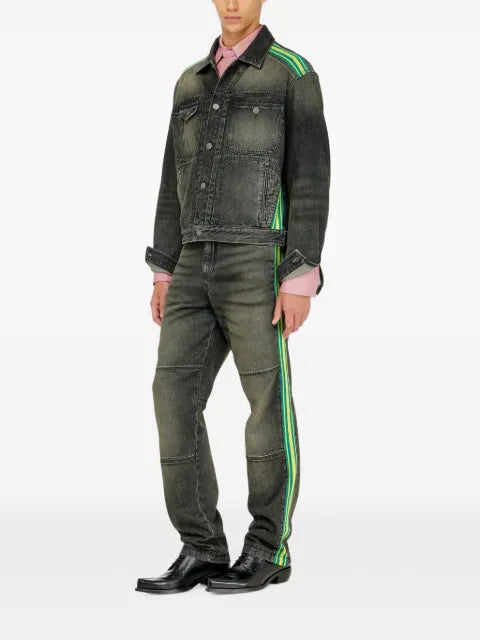 Diesel trucker jacket with striped-shoulder bands