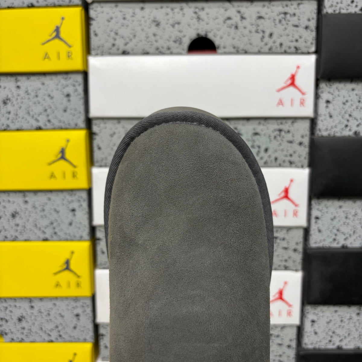 UGG Mini Bailey Bow Ankle Boot – Suede Boot with Tonal Grey Shearling Lining, Grey Satin Bow & Grey Lug Sole in Grey