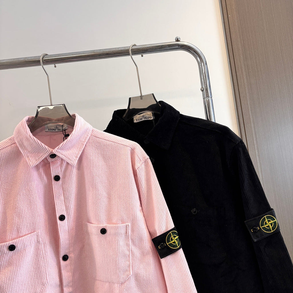 Stone Island Wide-Wale Corduroy Overshirt with Snap Buttons and Compass Badge