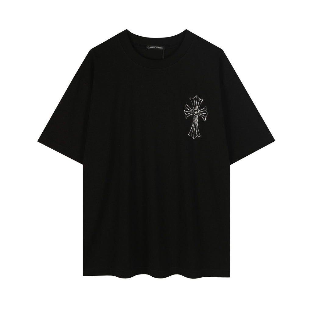 Chrome Hearts Firework Rhinestone Cross Graphic T-Shirt