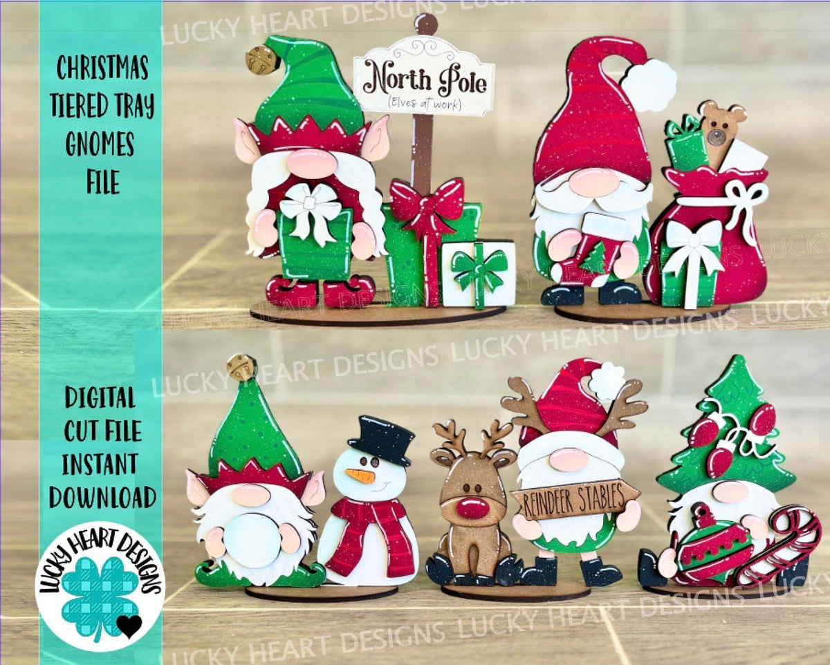Christmas Tiered Tray Gnome File SVG, Rudolph, Elf, Snowman, Glowforge, LuckyHeartDesignsCo