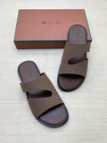 Loro Piana Taupe Brown Crossover Slide Sandals