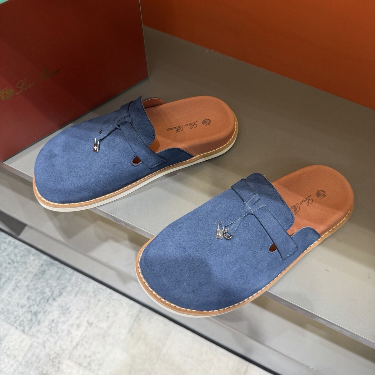 Loro Piana Navy Blue Slip-On Mule Loafers