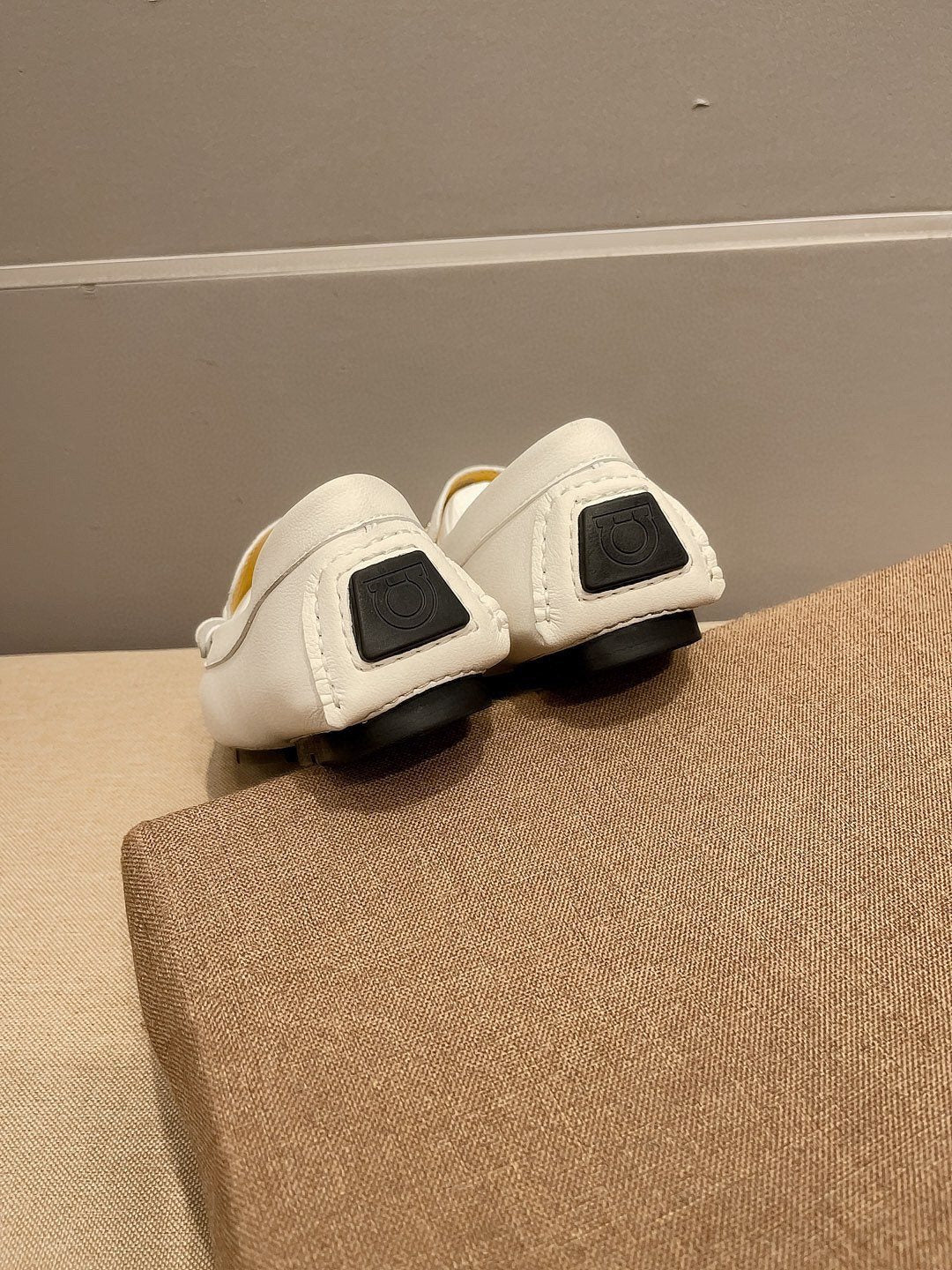 Ferragamo Men's White Hardware Loafers