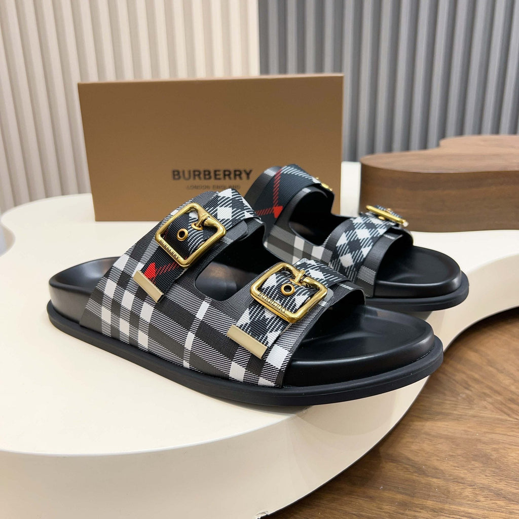 Burberry Plaid Two-Buckle Slide Sandals
