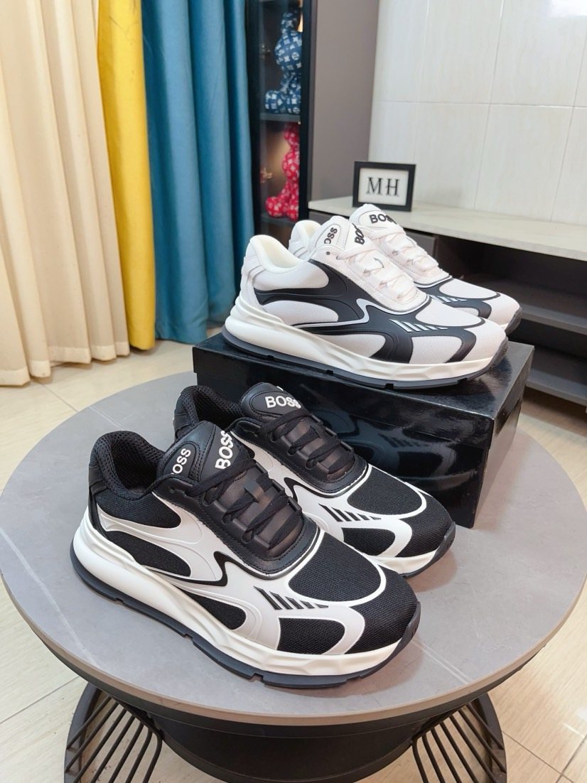BOSS Men's Mesh Panel Athletic Sneakers