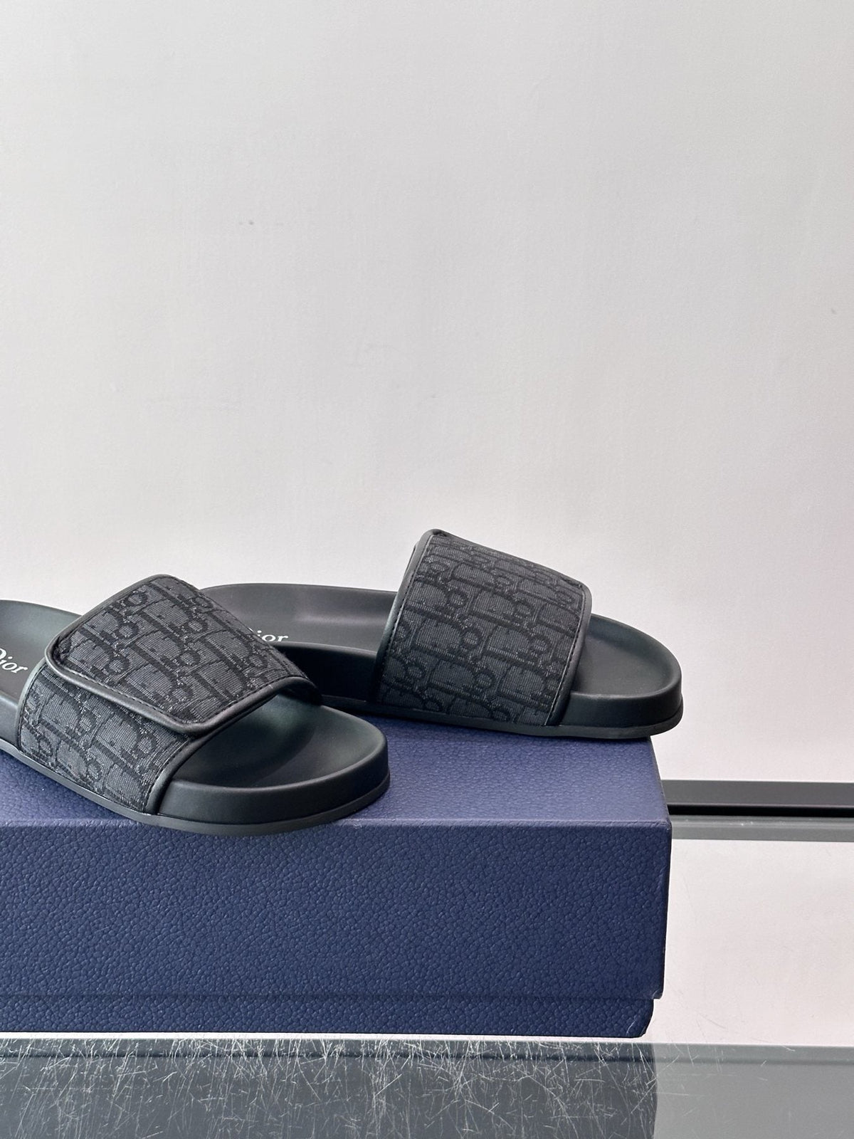 Dior Patterned Strap Slide Sandals - Black Sole