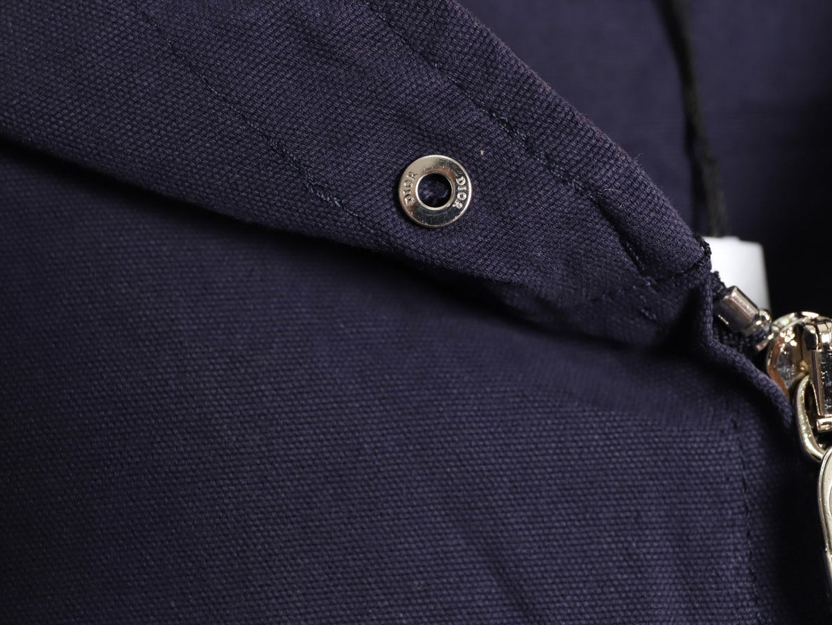 Dior CD Embroidered Zip-Up Hooded Jacket - Navy
